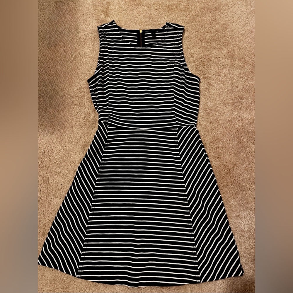 J. Crew Black and White Striped Midi Dress